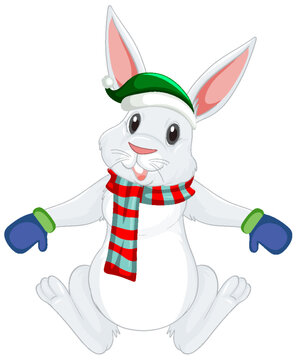 White rabbit wearing winter outfits cartoon