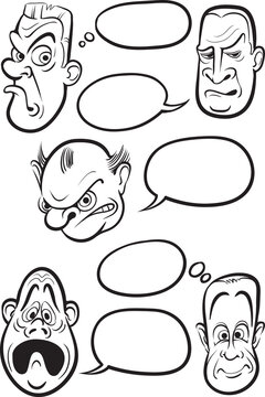 whiteboard drawing different emotion faces with speech balloons vector collection - PNG image with transparent background