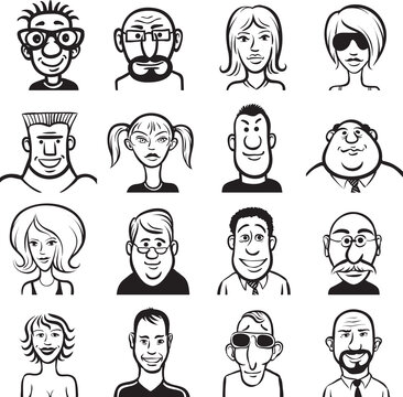 whiteboard drawing doodle faces set - PNG image with transparent background
