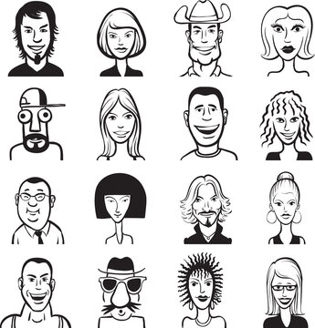 whiteboard drawing doodle funny faces set - PNG image with transparent background