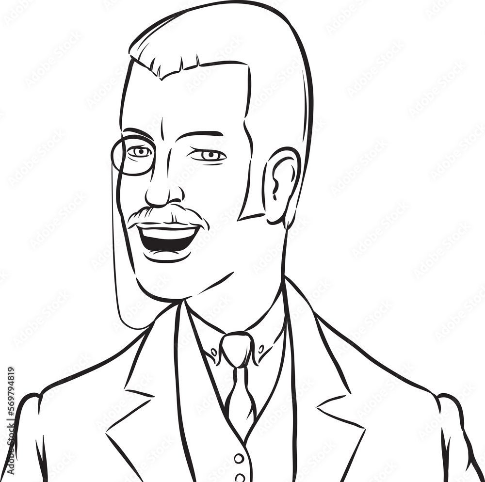Poster whiteboard drawing gentleman with moustaches and monocle - png image with transparent background