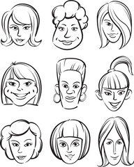 whiteboard drawing funny women faces - PNG image with transparent background