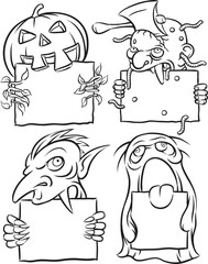 whiteboard drawing Halloween monsters - PNG image with transparent background
