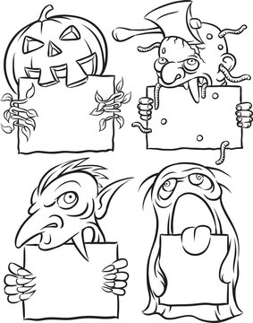 whiteboard drawing Halloween monsters - PNG image with transparent background