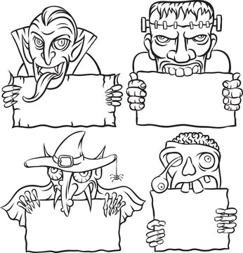 whiteboard drawing Halloween monsters and vampires - PNG image with transparent background