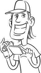 whiteboard drawing happy guy with digital video camera - PNG image with transparent background