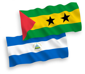 Flags of Saint Thomas and Prince and Nicaragua on a white background
