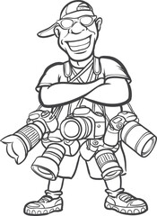 whiteboard drawing happy photographer with lots of cameras - PNG image with transparent background