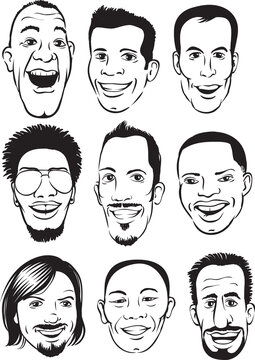 whiteboard drawing happy men faces set - PNG image with transparent background