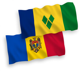 Flags of Saint Vincent and the Grenadines and Moldova on a white background