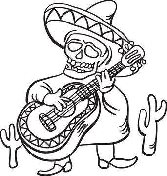 whiteboard drawing mexican traditional character with guitar - PNG image with transparent background