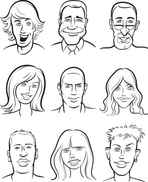 whiteboard drawing people faces collection - PNG image with transparent background