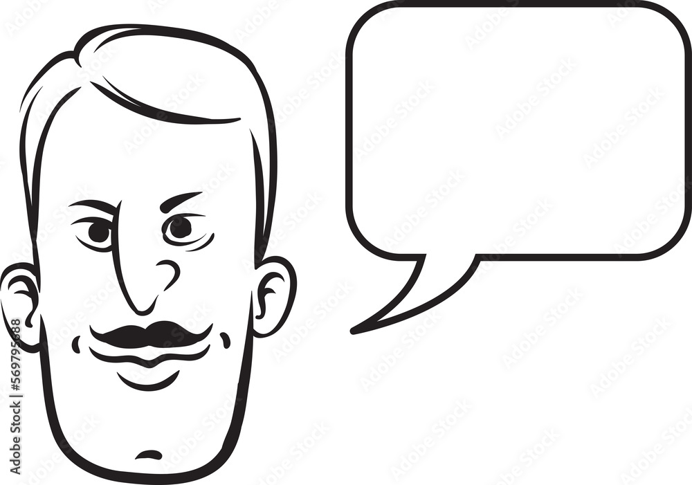 Poster whiteboard drawing retro face with speech bubble - png image with transparent background