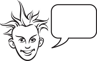 whiteboard drawing punk blond face with speech bubble - PNG image with transparent background