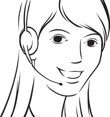 whiteboard drawing receptionist woman smiling with headset - PNG image with transparent background