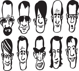 whiteboard drawing set of cartoon oblong faces - PNG image with transparent background