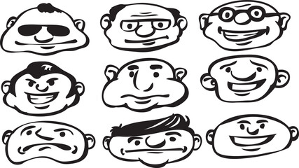 whiteboard drawing set of cartoon wide faces - PNG image with transparent background