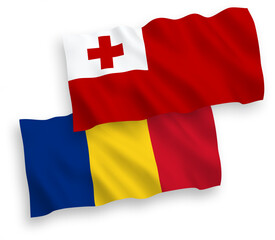 Flags of Romania and Kingdom of Tonga on a white background