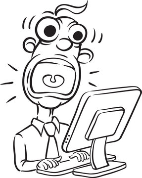 whiteboard drawing screaming businessman and desktop computer - PNG image with transparent background