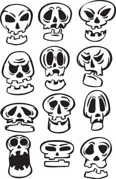 whiteboard drawing set of cartoon skulls - PNG image with transparent background