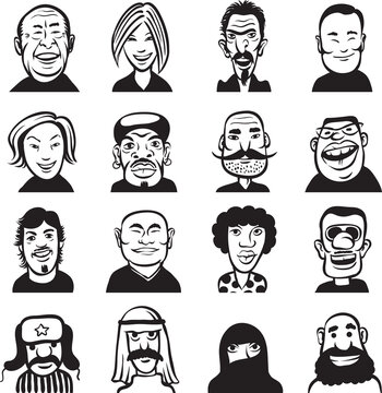 whiteboard drawing set of different doodle faces - PNG image with transparent background