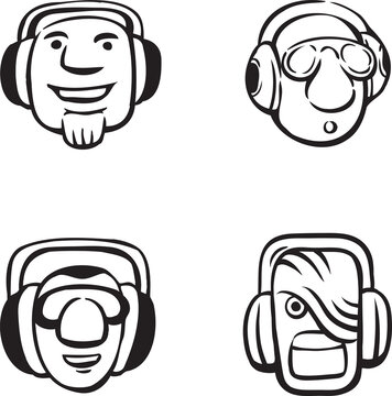 whiteboard drawing set of dj heads - PNG image with transparent background