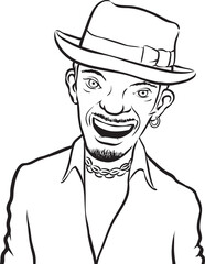 whiteboard drawing smiling bearded black man in hat - PNG image with transparent background