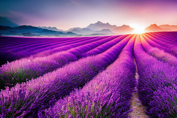 Wallpaper of a beautiful lavender field landscape. Generative ai