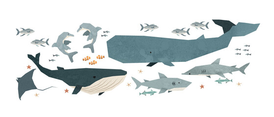 ocean fishes ocean animals illustration and icon