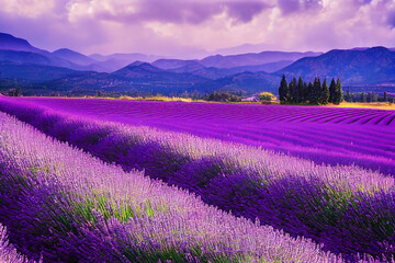Obraz na płótnie Canvas Wallpaper of a beautiful lavender field landscape. Generative ai
