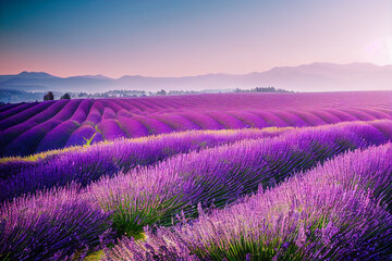 Fototapeta na wymiar Wallpaper of a beautiful lavender field landscape. Generative ai
