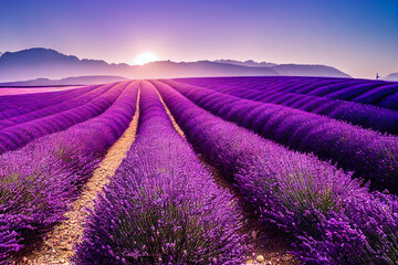 Naklejka na ściany i meble Wallpaper of a beautiful lavender field landscape. Generative ai