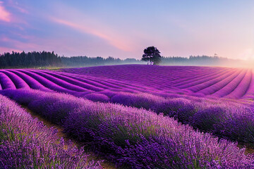 Plakat Wallpaper of a beautiful lavender field landscape. Generative ai