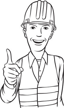whiteboard drawing smiling construction worker - PNG image with transparent background