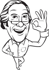whiteboard drawing smiling senior man with ok hand sign - PNG image with transparent background
