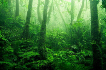 Fototapeta na wymiar Wallpaper of a tropical rainforest landscape. Generative ai