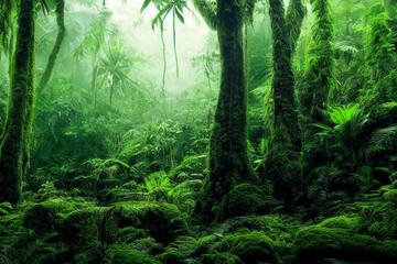 Wallpaper of a tropical rainforest landscape. Generative ai