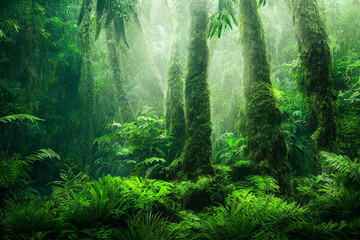 Wallpaper of a tropical rainforest landscape. Generative ai