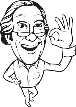 whiteboard drawing smiling senior man with ok hand sign - PNG image with transparent background