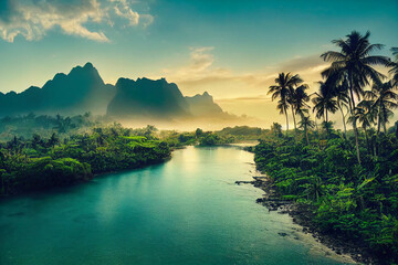 Wallpaper of beautiful tropical paradise landscape. Generative ai