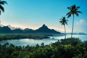 Fototapeta na wymiar Wallpaper of beautiful tropical paradise landscape. Generative ai