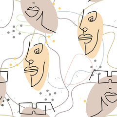 Woman Face line. Abstract drawing seamless pattern