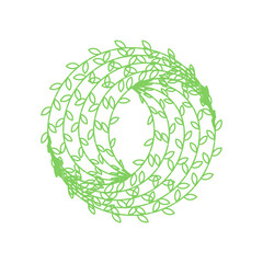 abstract green swirl  bagel with leaves in white background