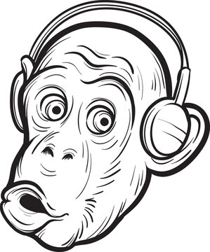whiteboard drawing surprised monkey with headphones - PNG image with transparent background
