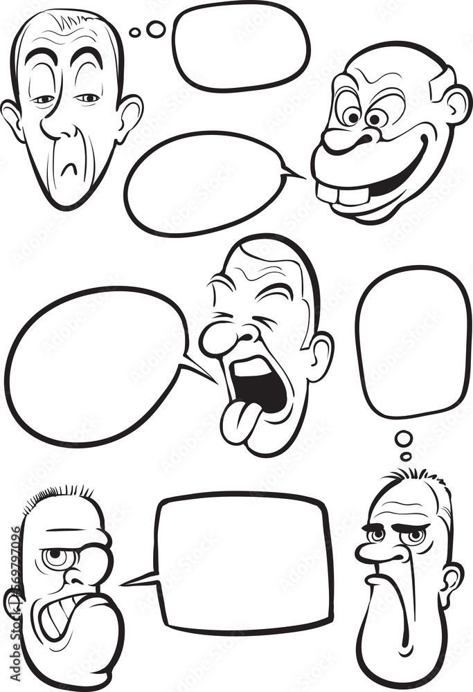 Poster whiteboard drawing various emotion faces with speech balloons vector collection - png image with tra