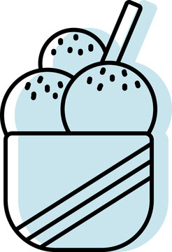 ice cream icon blue color and thin black line, fast food icon.