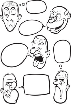 whiteboard drawing various emotion faces with speech balloons vector collection - PNG image with transparent background