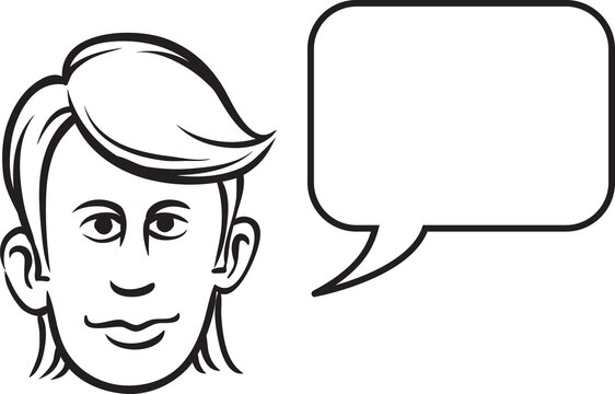 whiteboard drawing young man face with speech bubble - PNG image with transparent background