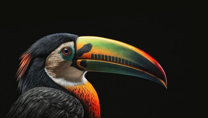 Fototapeta premium Toucan Bird, colorful bird black background, Generative AI