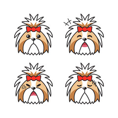 Set of character shih tzu dog faces showing different emotions for design.